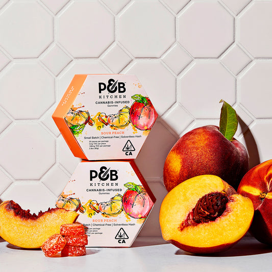 P&B Kitchen - Solventless Hash Infused Sour Peach  Gummies